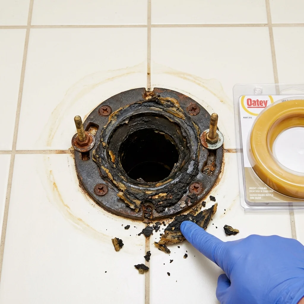 Failed wax ring showing water seepage at the base of a toilet in a Boaz, AL home