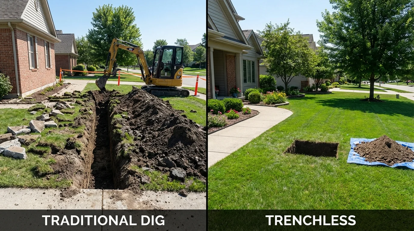 Trenchless sewer repair with minimal yard damage versus traditional excavation in Boaz, AL